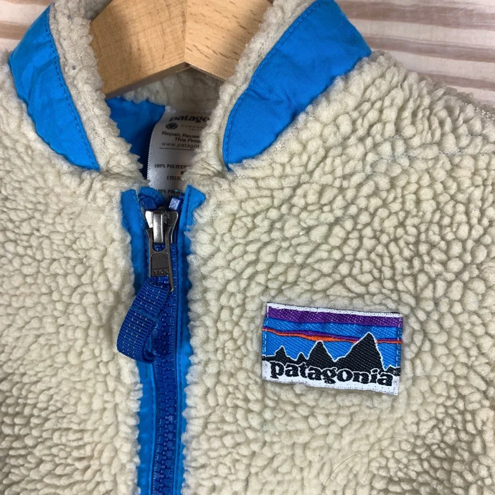 Patagonia Fleece Vest Kids 2T Beige Blue Retro-X Sherpa Full Zip Outdoor Layer